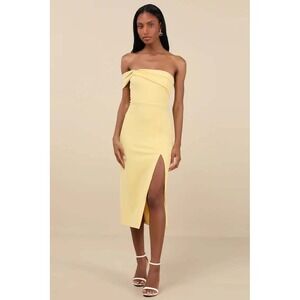 NWT Lulus Twist and Make Up Light Yellow One-Shoulder Bodycon Midi Dress Medium